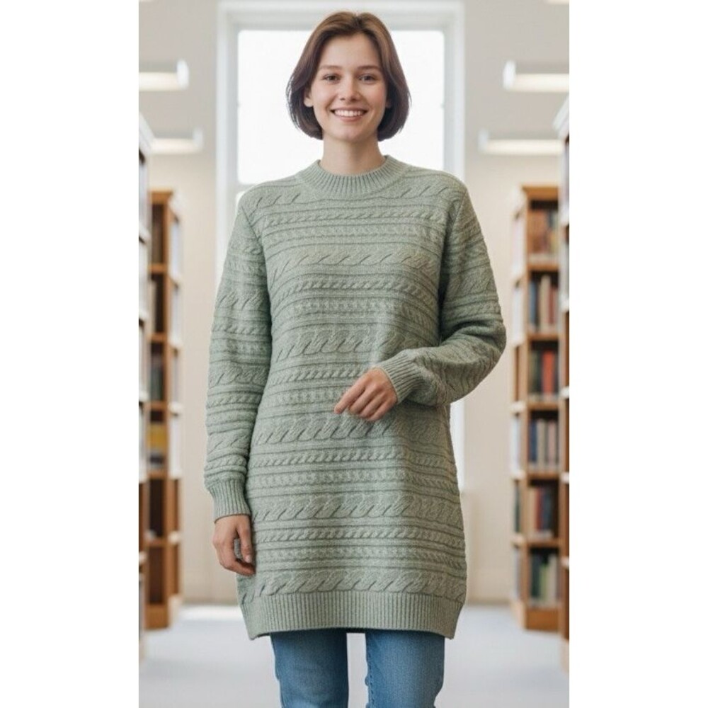 Soft Surroundings NEW womens long soft mint cable knit sweater M quiet luxury
